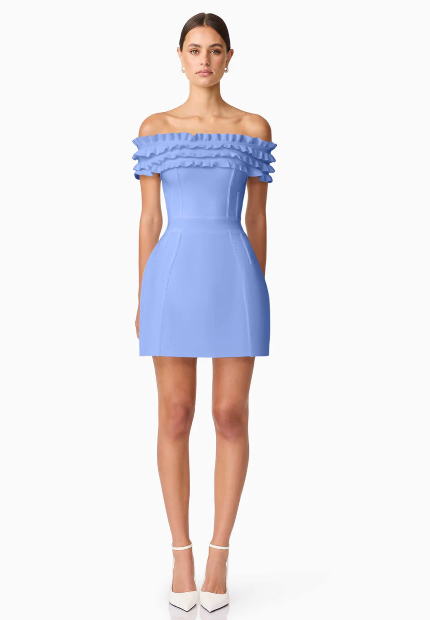 Elliatt Sonya Off The Shoulder Mini Dress in Blue