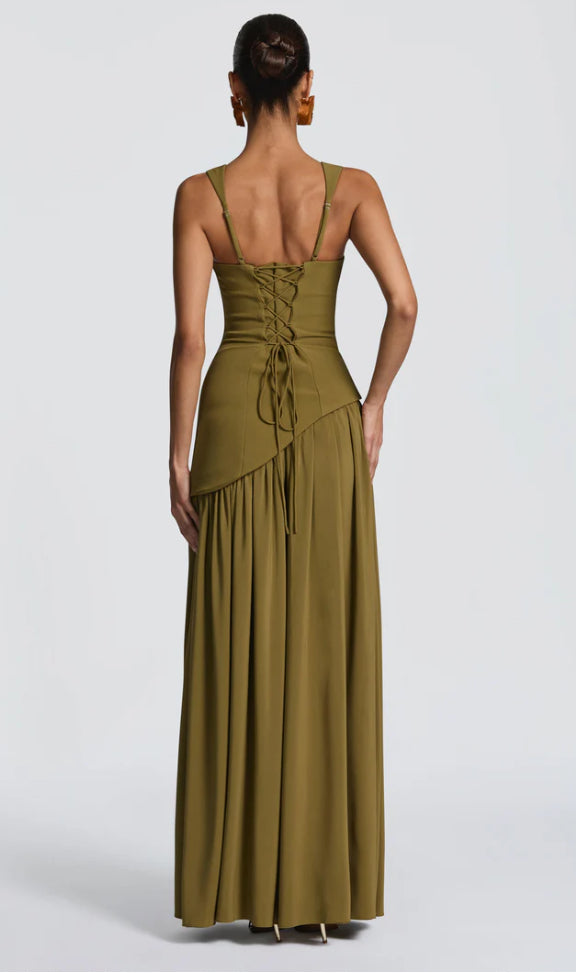 TULLULAH MAXI DRESS DEEP OLIVE
