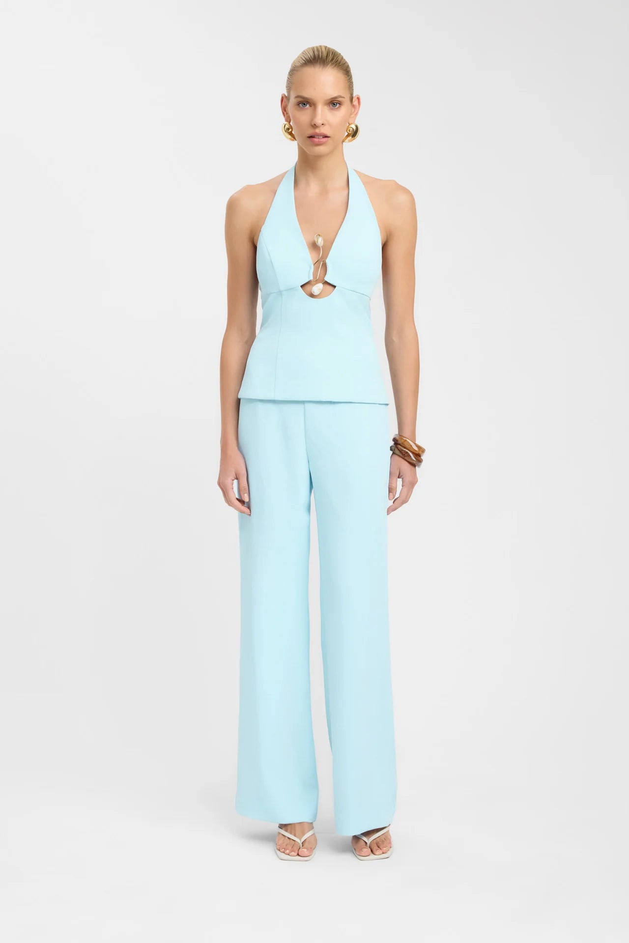 Kookai Oyster trim halter & oyster pants blue