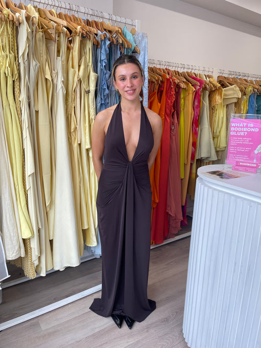 TILLIE DRAPE MAXI DRESS DARK
CHOCOLATE Bec & Bridge