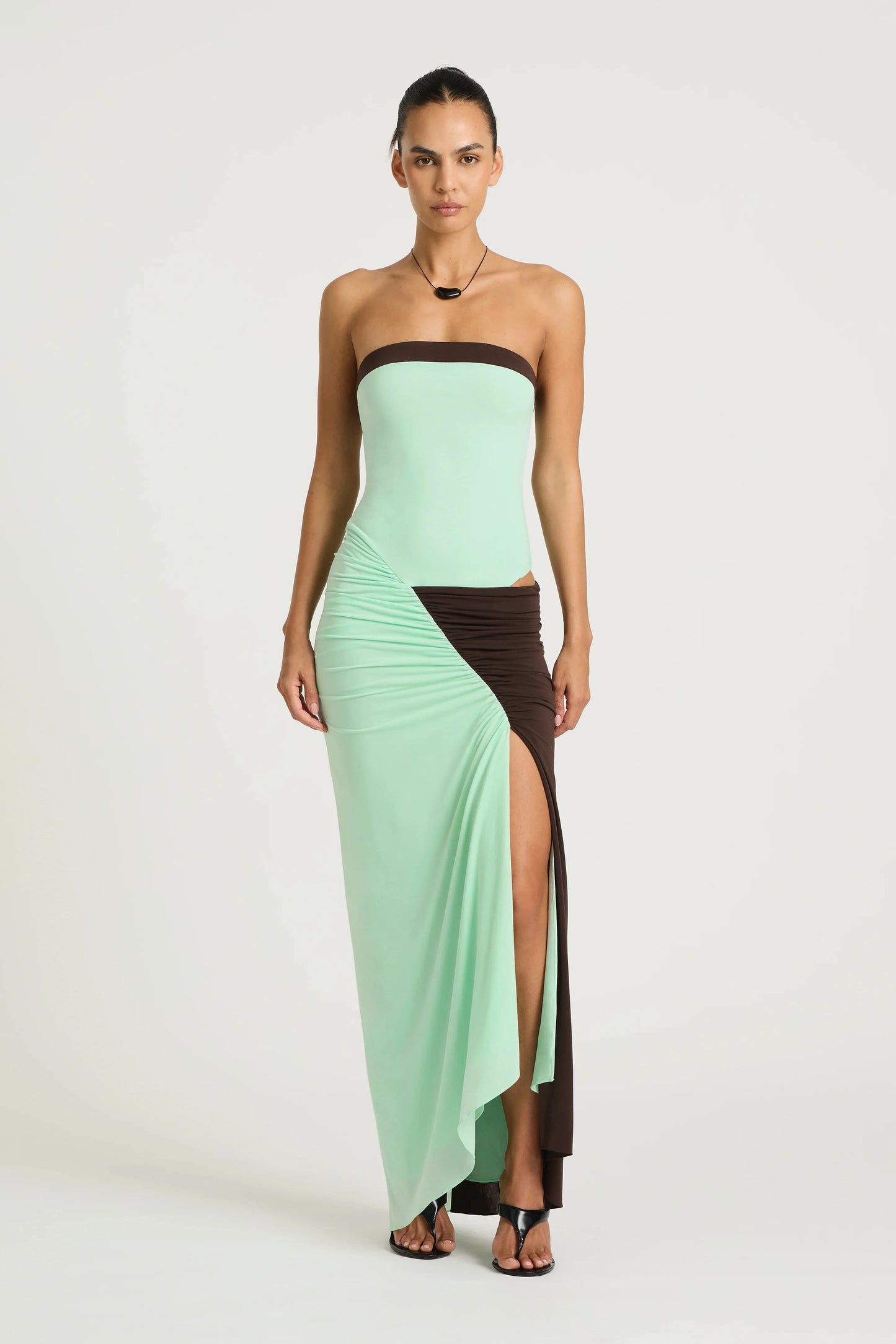 Rumi strapless maxi aqua / choc