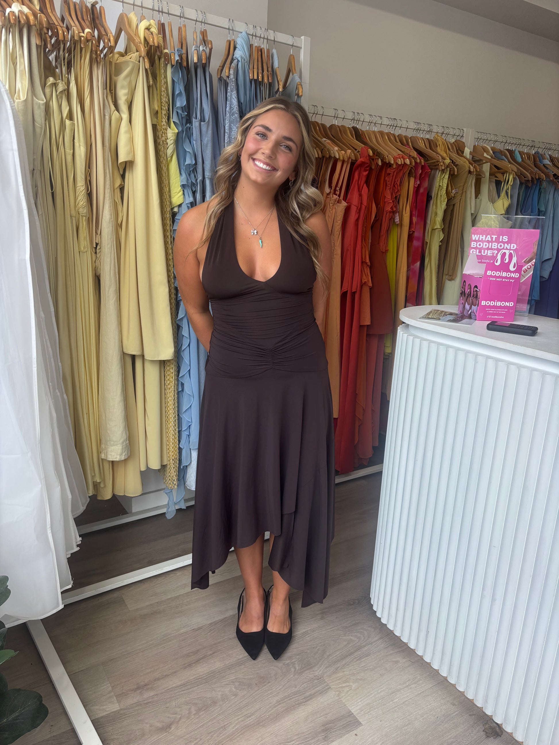 nessie halter dress Bec + Bridge | Nessie Halter Dress Dark Chocolate