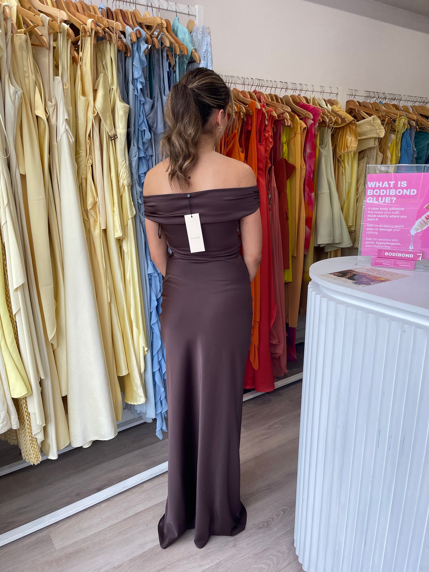 ETERNITY OFF SHOULDER MAXI
DARK CHOCOLATE Bec & Bridge