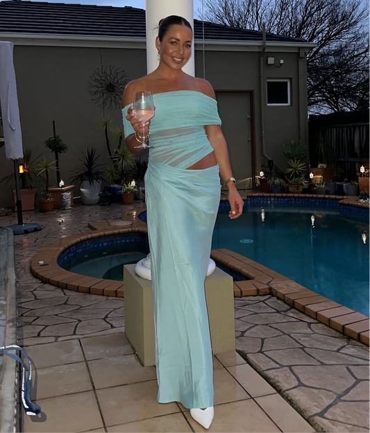 Nico Off Shoulder Maxi Dress Benni Aqua