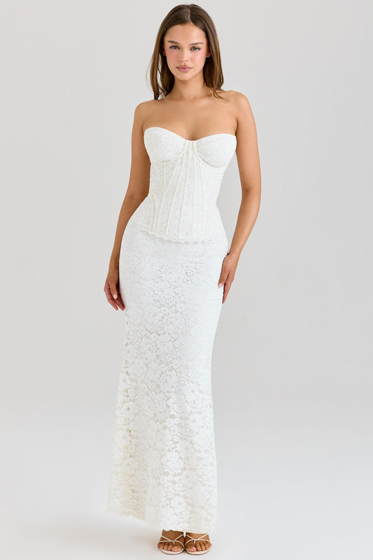 SOLAINE Ivory Lace Corset Maxi Dress House of CB