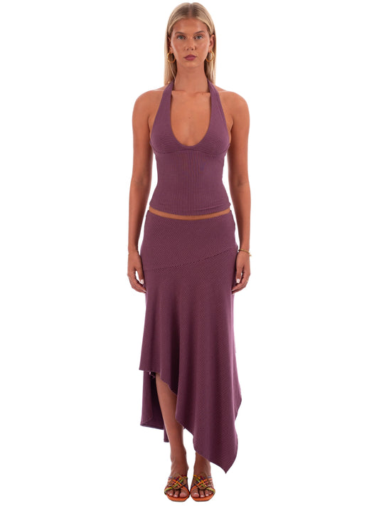 I am Delilah Yasmin midi top and skirt plum set