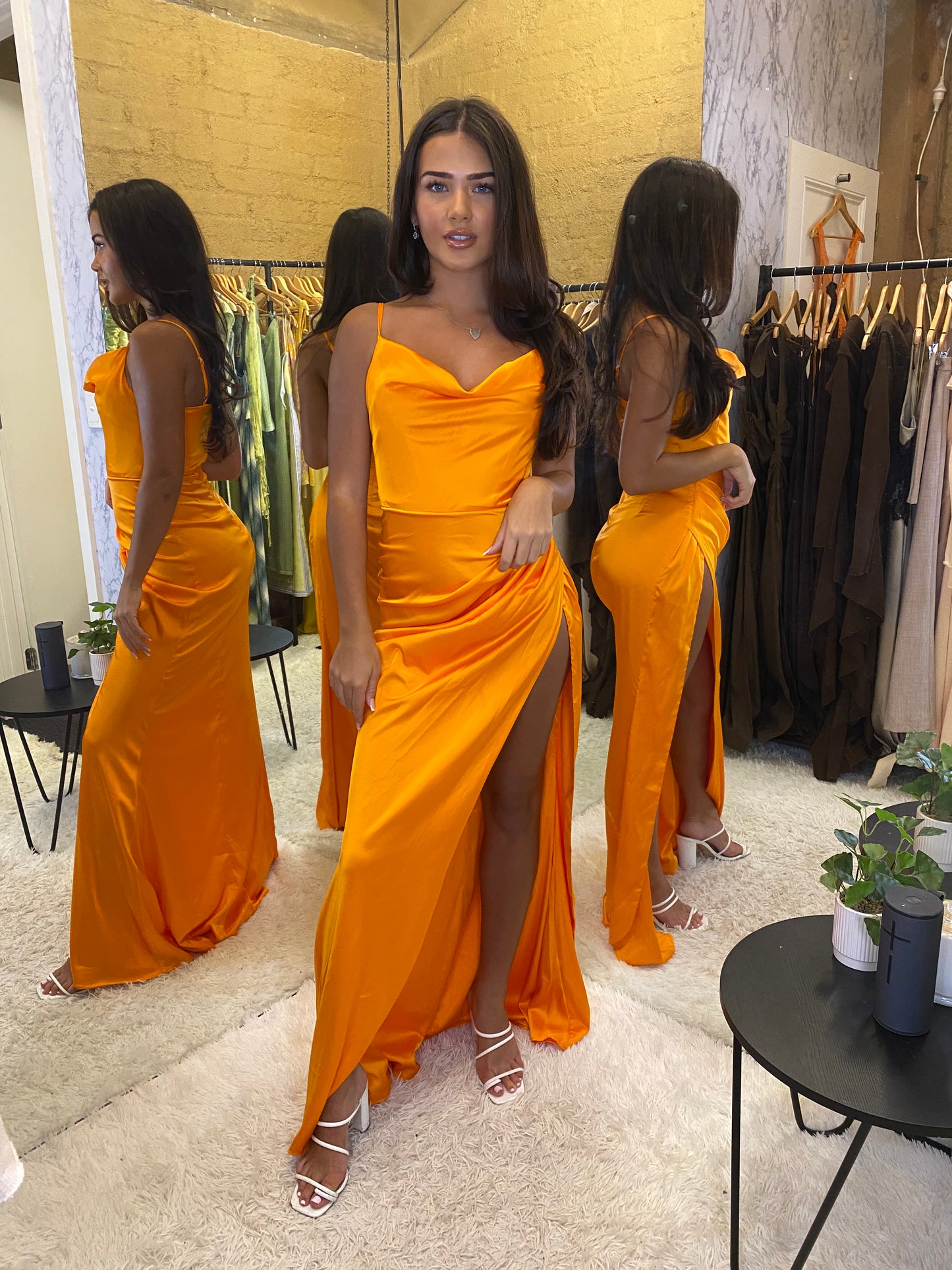 Penelope High Slit Dress Electric Orange