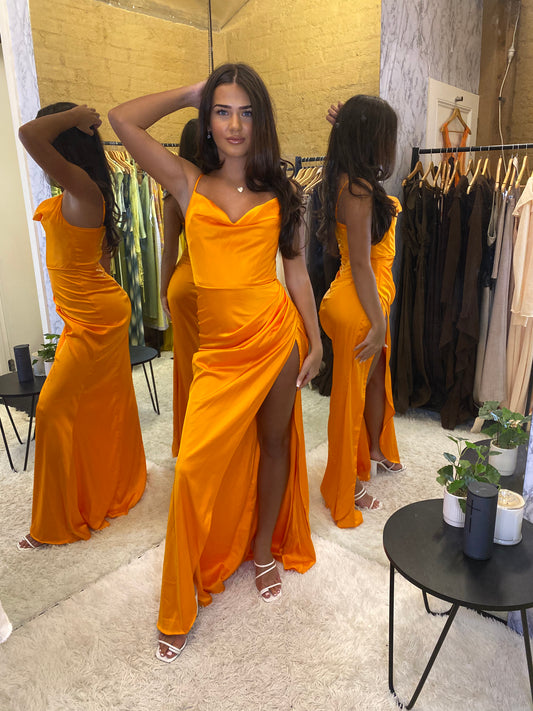 Penelope High Slit Dress Electric Orange