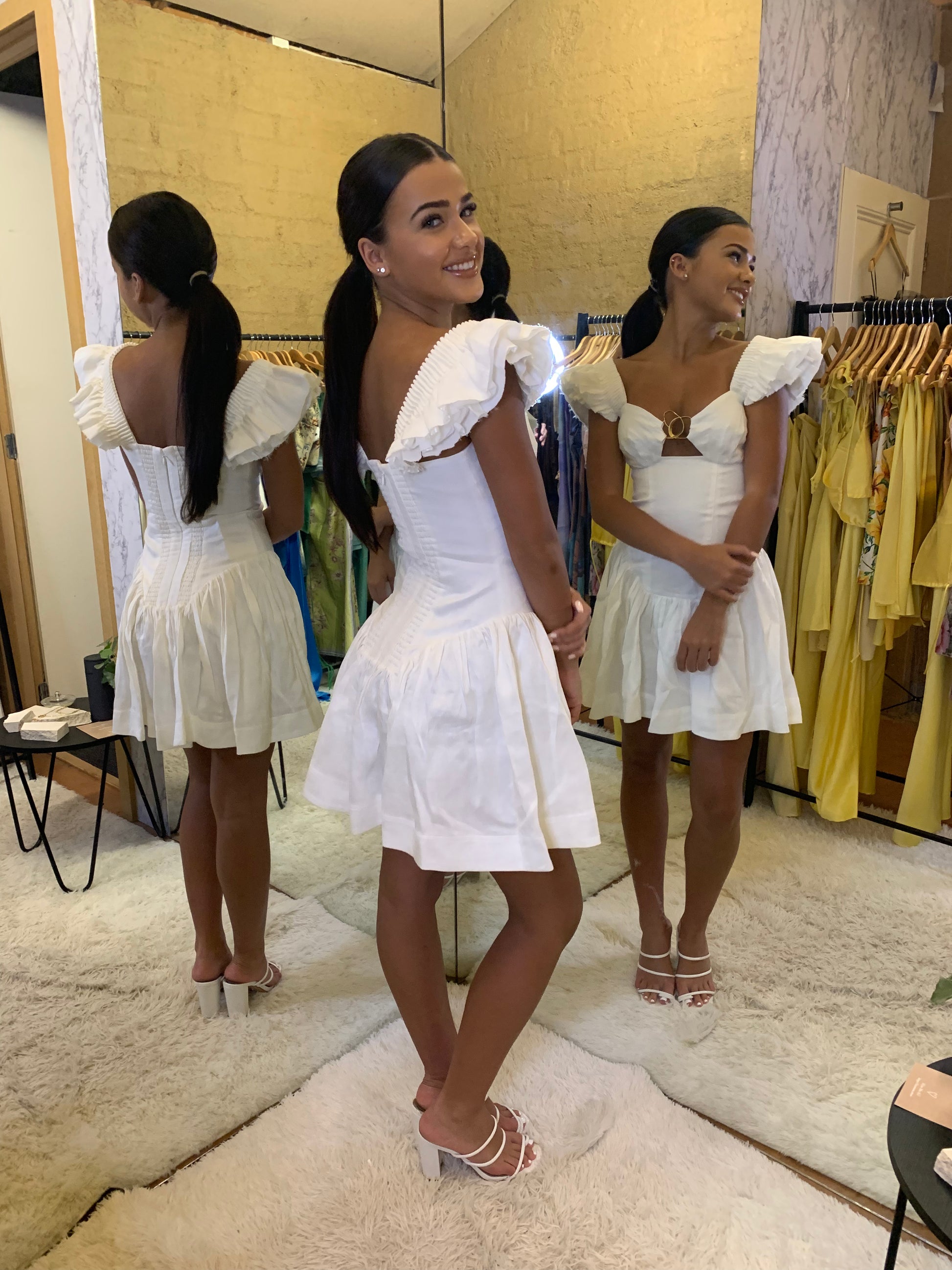 Aje Simone Frill Sleeve Mini Ivory Hire Me AU Aje Simone Frill Sleeve Mini Ivory Hire Me AU